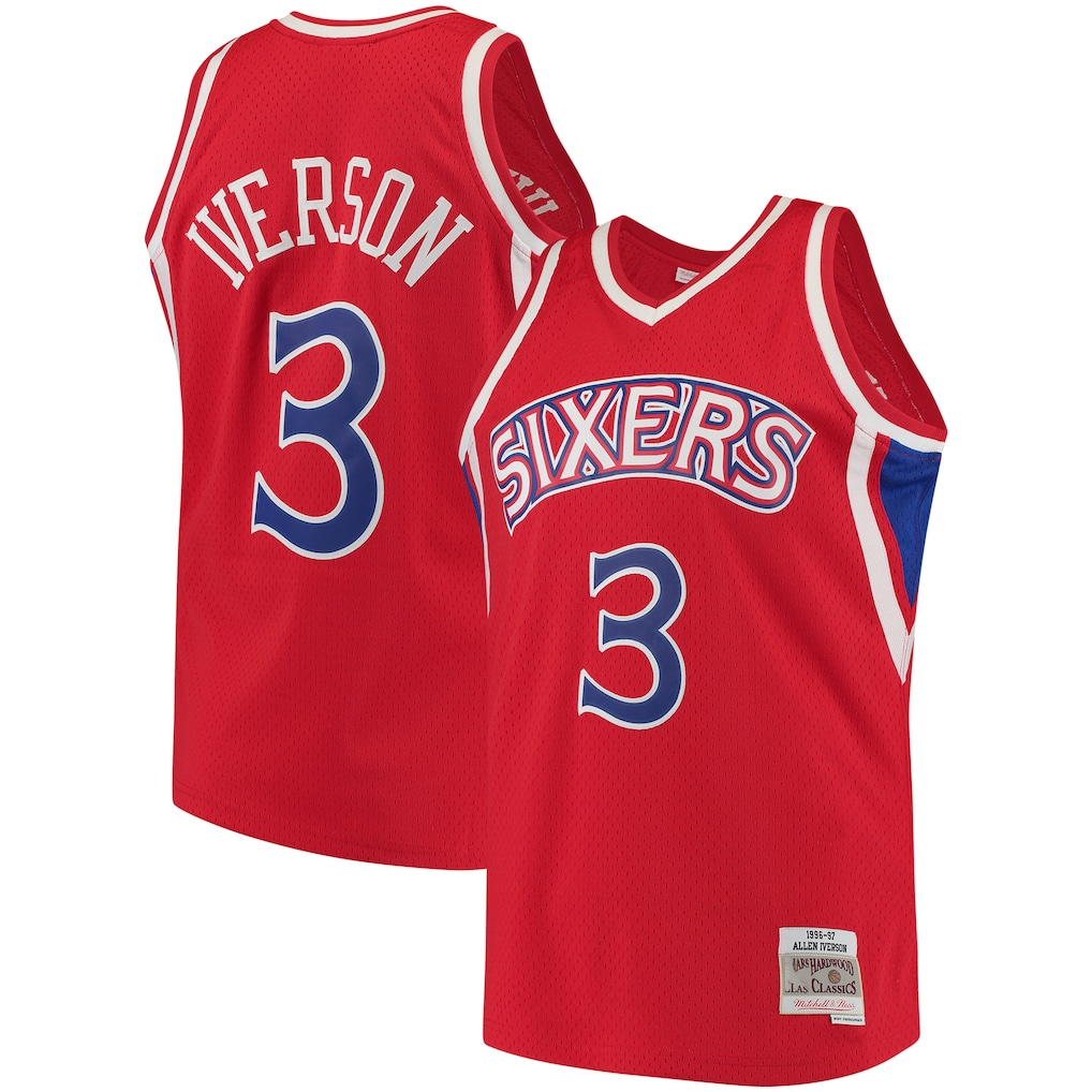 Kdoa P.76ers #3 Allen Iverson Mitchell & Ness Red 1996-97 Hardwood Classics Swingman Jerseys