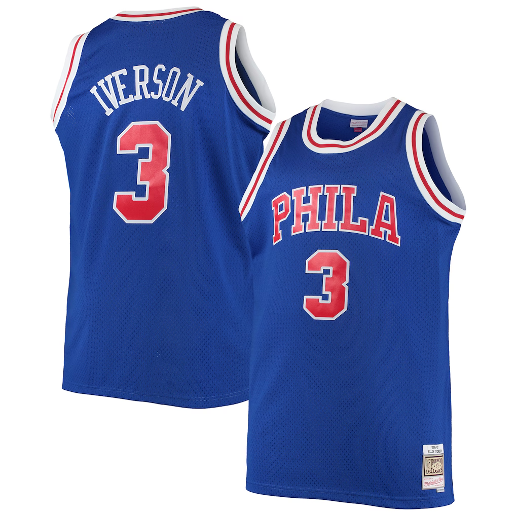 Kdoa P.76ers #3 Allen Iverson Mitchell & Ness Royal 199697 Big & Tall Hardwood Classics Swingman Jerseys