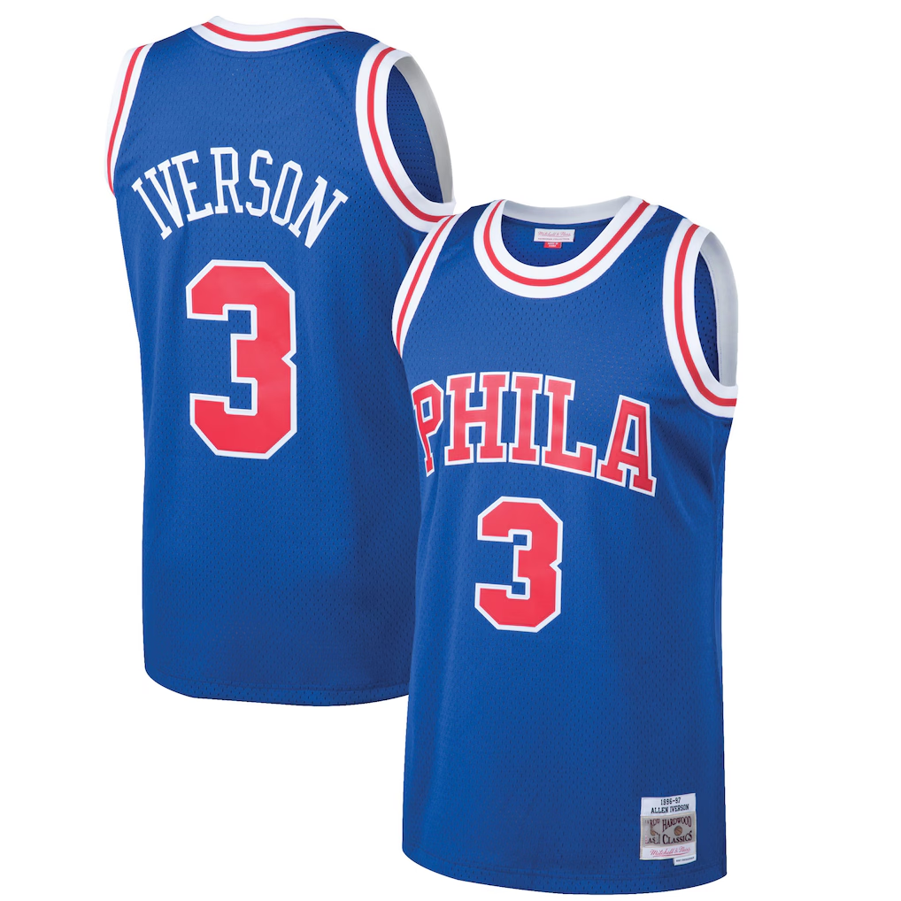 Kdoa P.76ers #3 Allen Iverson Mitchell & Ness Royal 199697 Hardwood Classics Swingman Jerseys