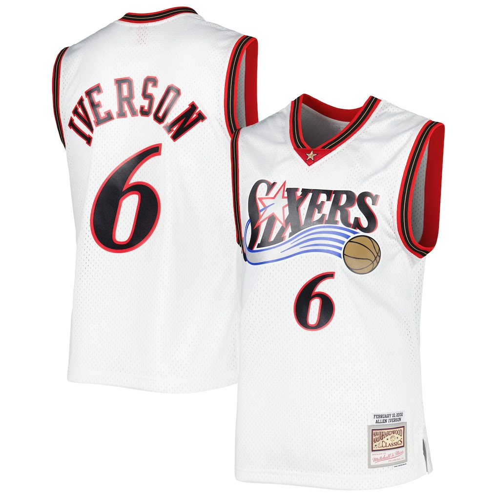 Kdoa P.76ers #6 Allen Iverson Mitchell & Ness White 2002-03 Hardwood Classics Swingman Jerseys