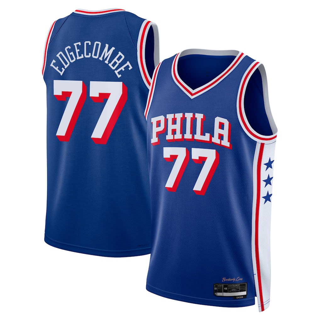 Kdoa P.76ers #77 V. J. Edgecombe Royal 2025 Draft First Round Pick Swingman Jerseys - Icon Edition
