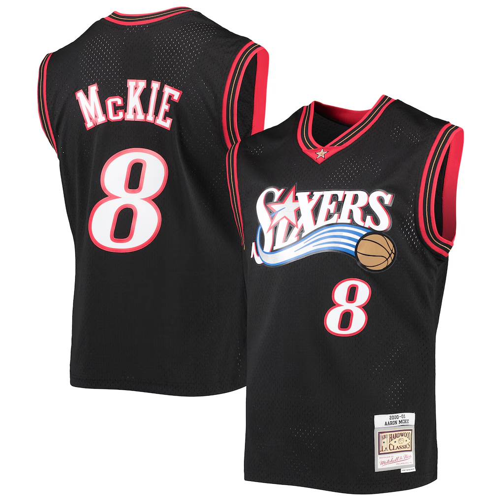 Kdoa P.76ers #8 Aaron McKie Mitchell & Ness Black Hardwood Classics Swingman Jerseys