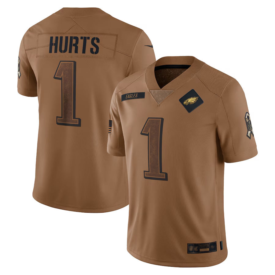 Kdoa P.Eagles #1 Jalen Hurts Player Brown Salute To Service Limited Stitched Jerseys