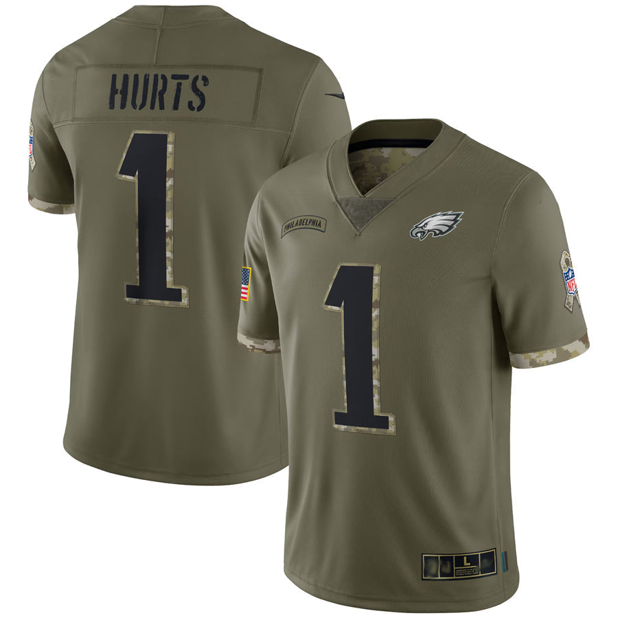 Kdoa P.Eagles #1 Jalen Hurts Player Salute To Service Olive Stitched Jerseys