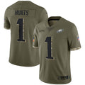 Kdoa P.Eagles #1 Jalen Hurts Player Salute To Service Olive Stitched Jerseys