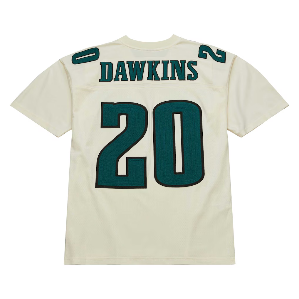 Kdoa P.Eagles #20 Brian Dawkins Mitchell & Ness Cream Chainstitch Legacy Jersey
