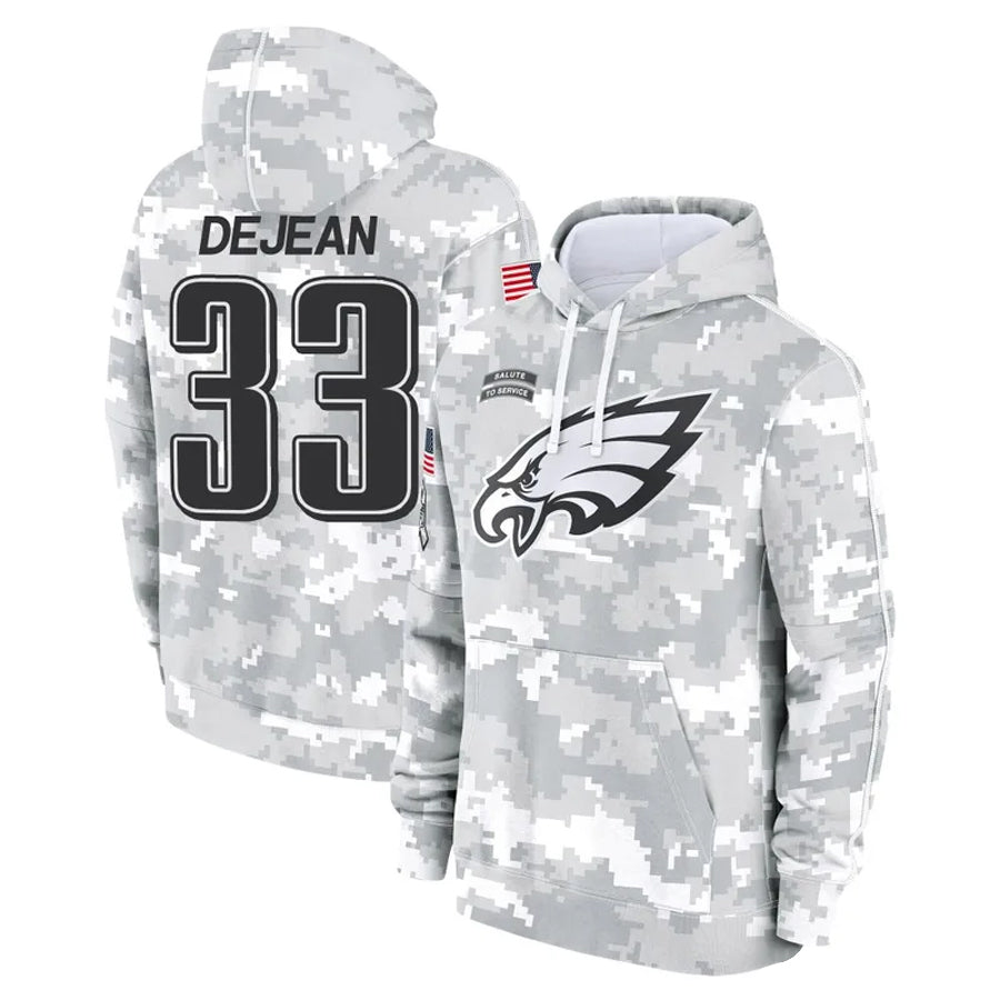 Kdoa P.Eagles #33 Cooper DeJean Player Military Hoodie Arctic Camo Salute To Service Stitched Jerseys