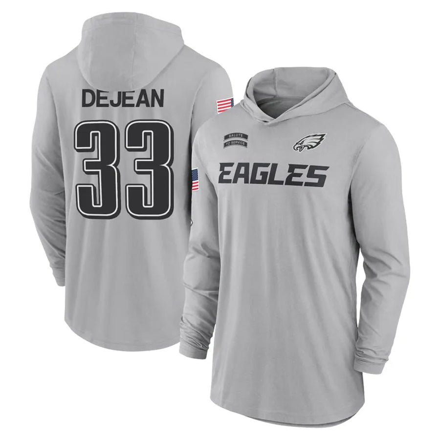 Kdoa P.Eagles #33 Cooper DeJean Player Military Hoodie Gray Salute To Service Stitched Jerseys