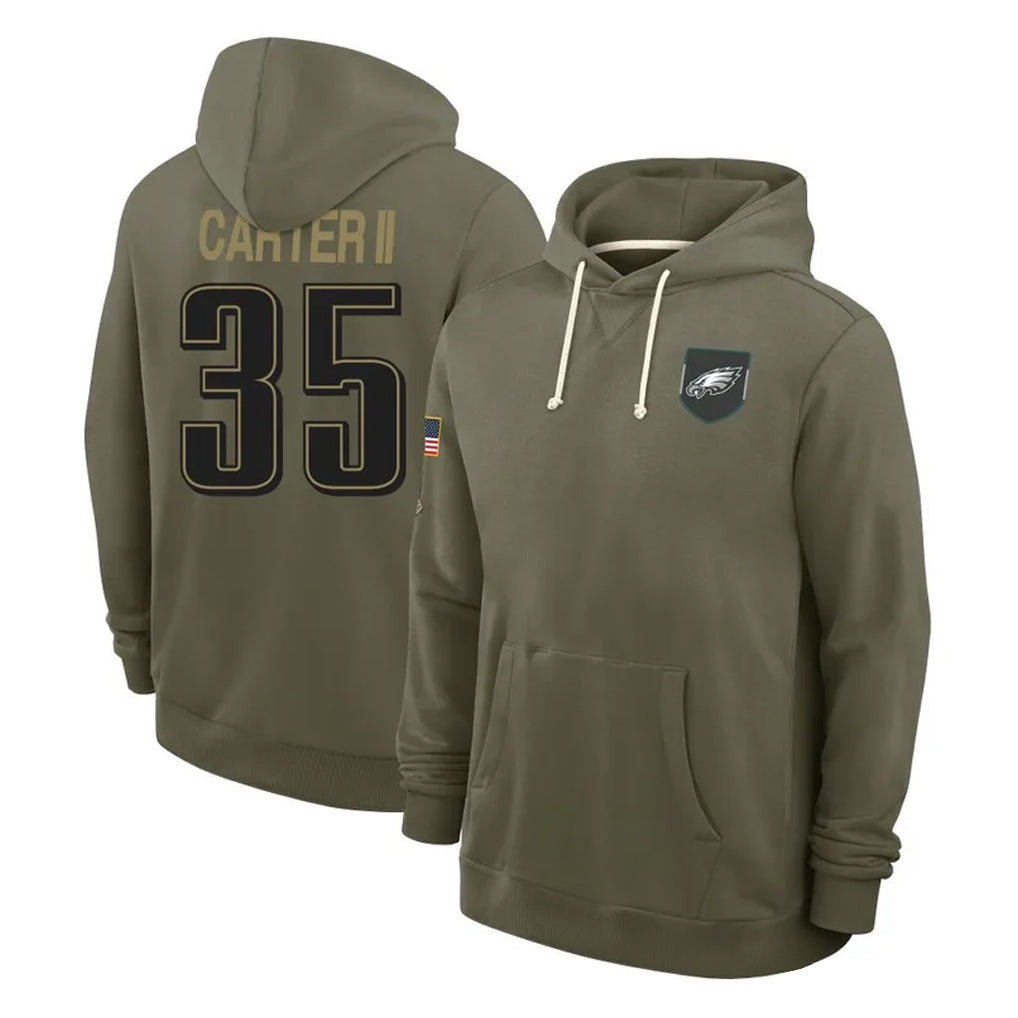 Kdoa P.Eagles #35 Michael Carter II Player Olive Salute to Service Pullover Hoodies Limited Stitched Jerseys