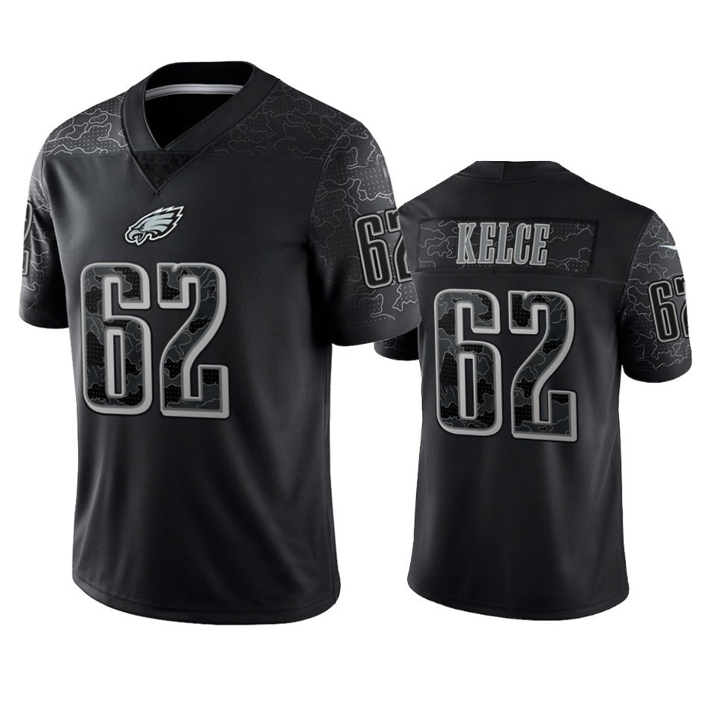 Kdoa P.Eagles #62 Jason Kelce Player Black REFLECTIVE Limited Stitched Jerseys