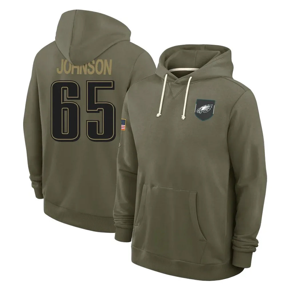Kdoa P.Eagles #65 Lane Johnson Player Olive Salute to Service Pullover Hoodies Limited Stitched Jerseys