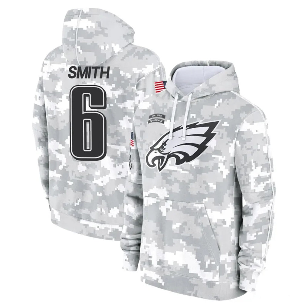 Kdoa P.Eagles #6 DeVonta Smith Player Arctic Camo Salute to Service Pullover Hoodies Limited Game Stitched Jerseys