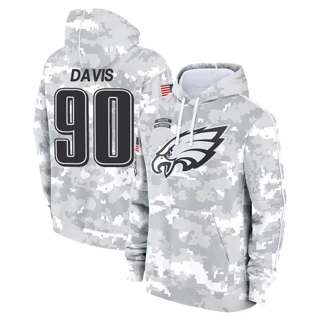 Kdoa P.Eagles #90 Jordan Davis Player Arctic Camo Salute to Service Pullover Hoodies Limited Game Stitched Jerseys