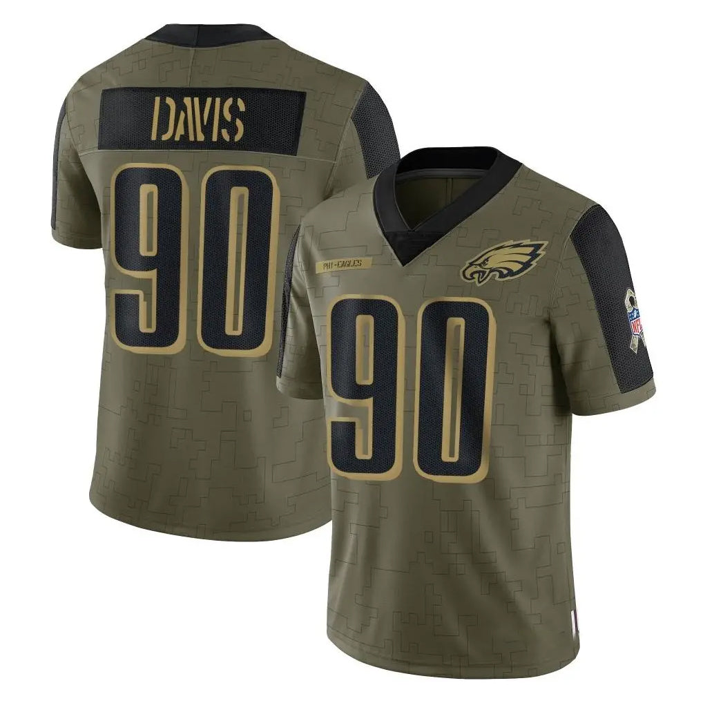 Kdoa P.Eagles #90 Jordan Davis Player Olive Salute To Service Limited Game Stitched Jerseys
