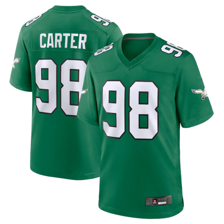 Kdoa P.Eagles #98 Jalen Carter Green Alternate Game Jersey Stitched American Stitched Jersey