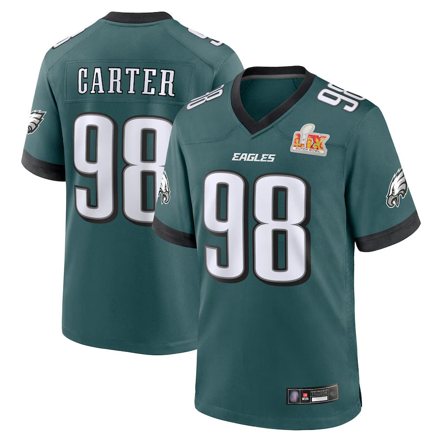Kdoa P.Eagles #98 Jalen Carter Player Midnight Green Super Bowl LIX Game Stitched Jerseys