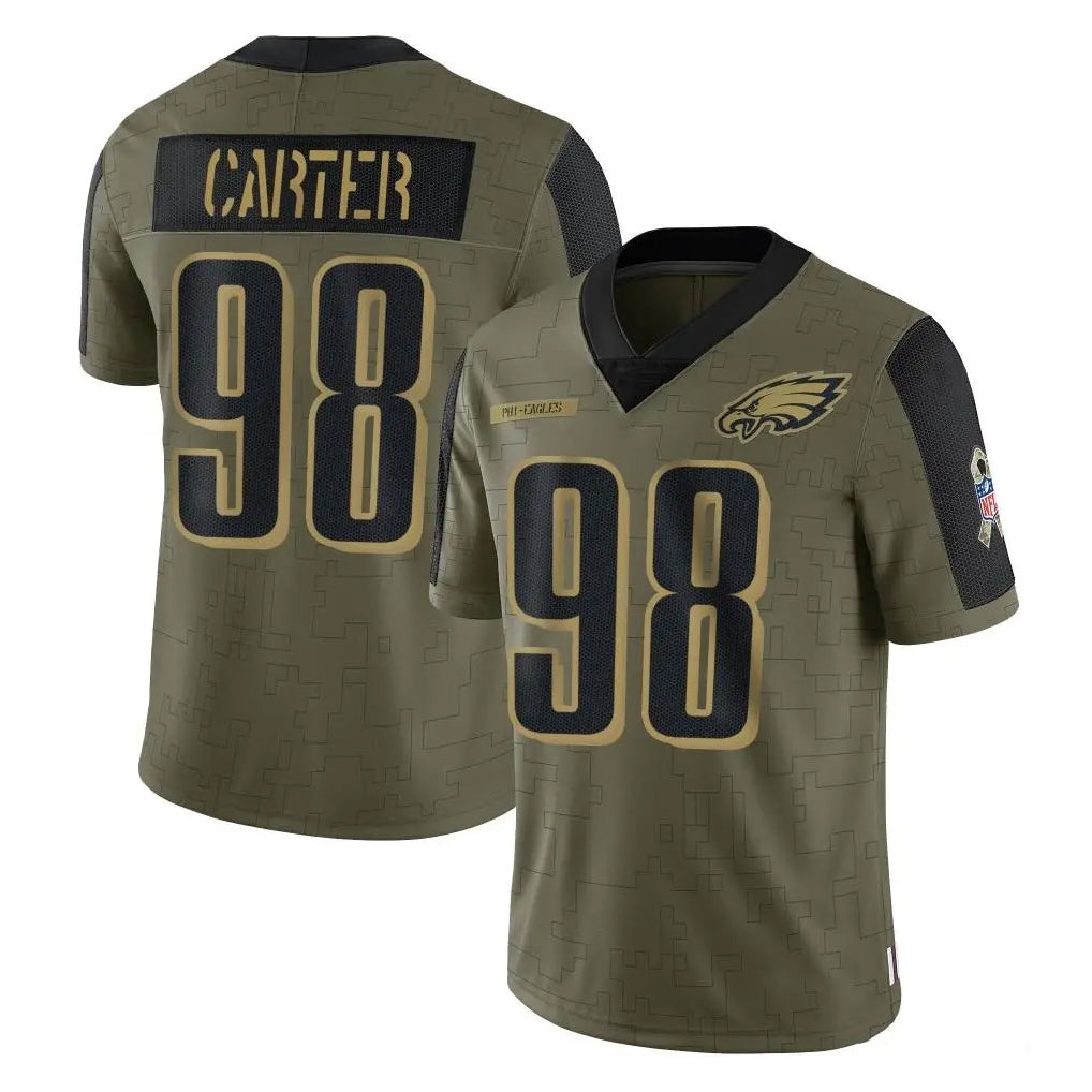 Kdoa P.Eagles #98 Jalen Carter Player Olive Salute To Service Limited Game Stitched Jerseys