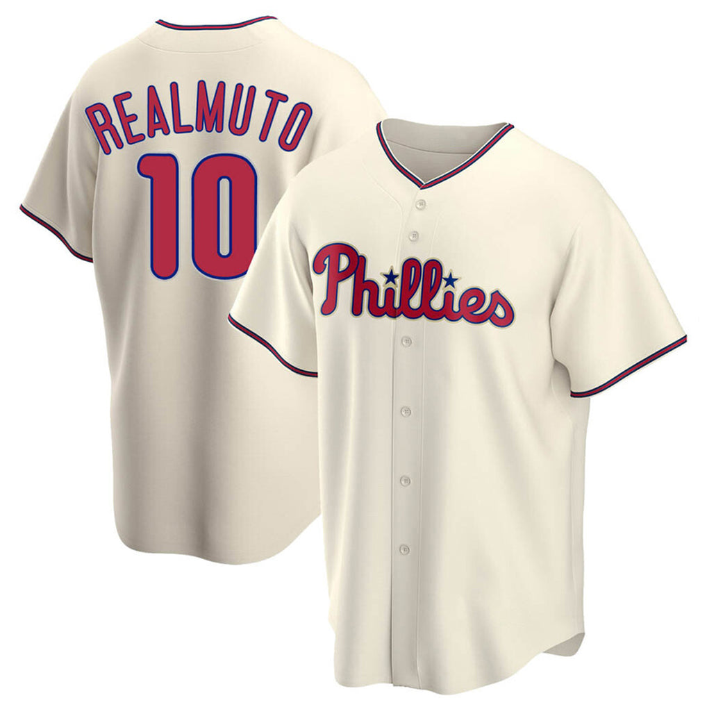 Kdoa P.Phillies #10 J.T. Realmuto Player Cream Home Game Stitched Jerseys