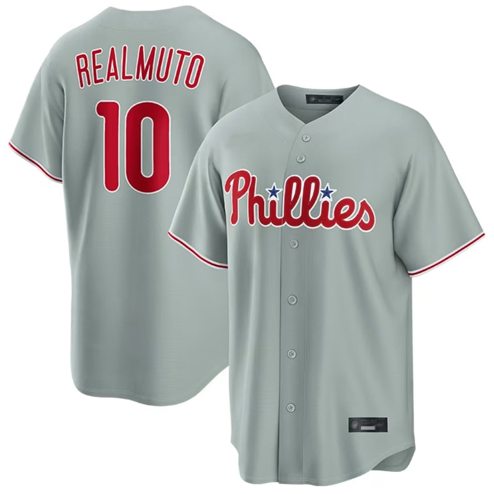 Kdoa P.Phillies #10 J.T. Realmuto Player Gray Home Game Stitched Jerseys
