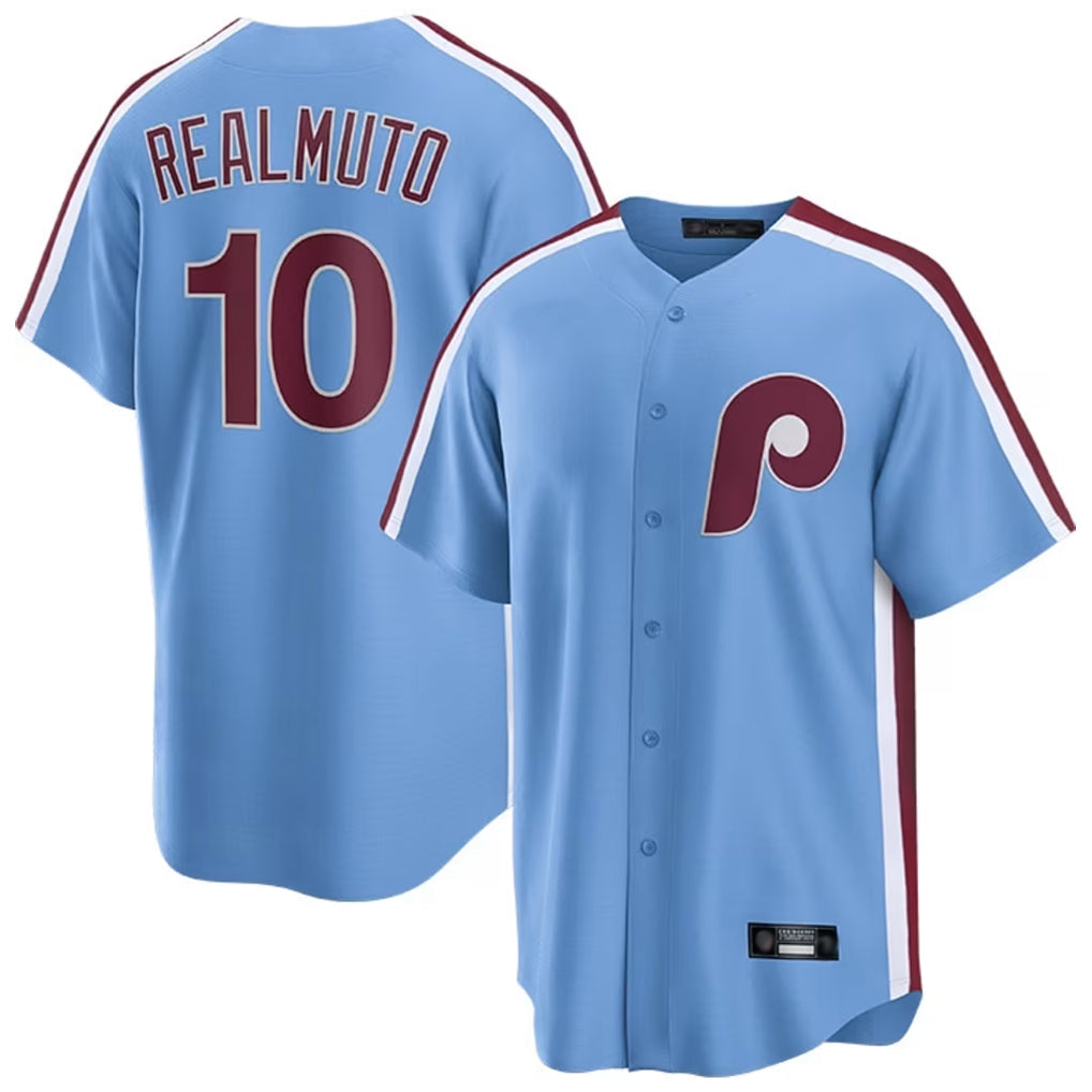 Kdoa P.Phillies #10 J.T. Realmuto Player Light Blue Home Game Stitched Jerseys