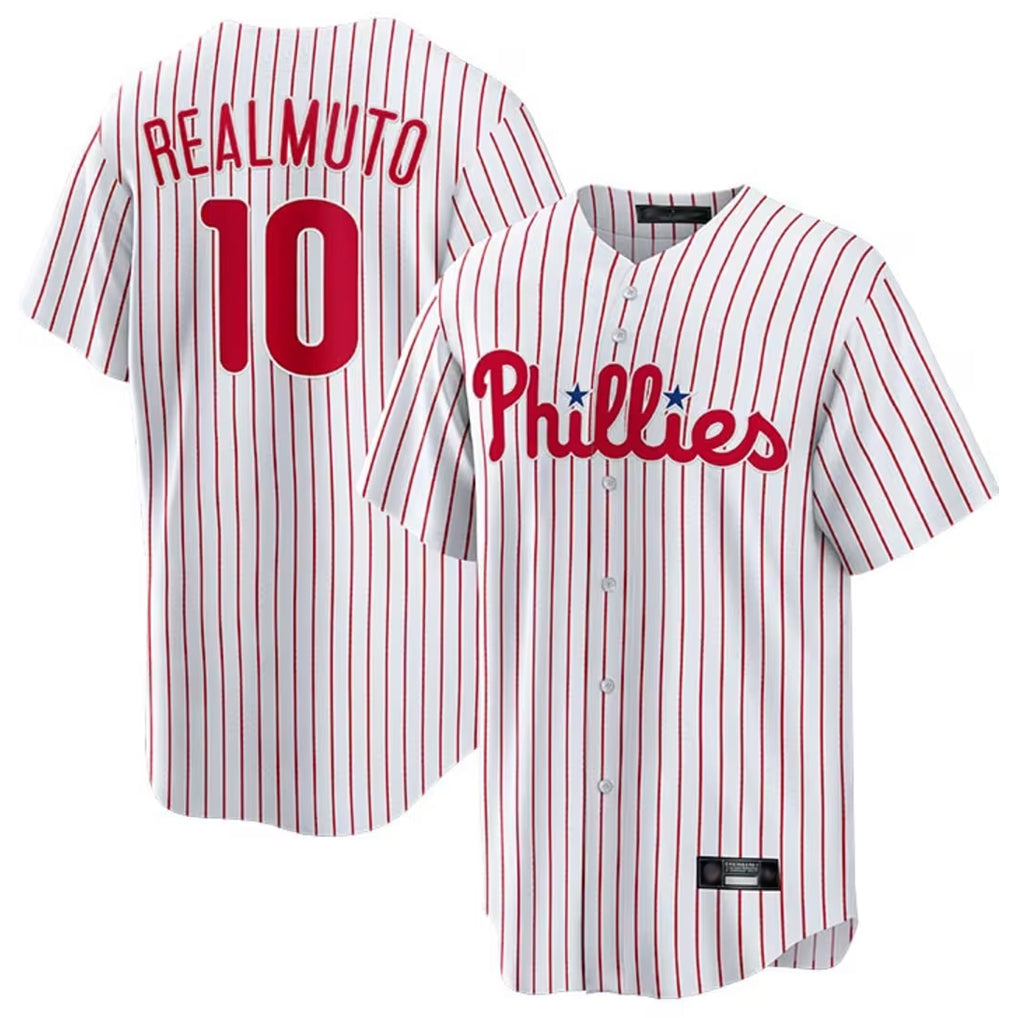 Kdoa P.Phillies #10 J.T. Realmuto Player White Home Game Stitched Jerseys