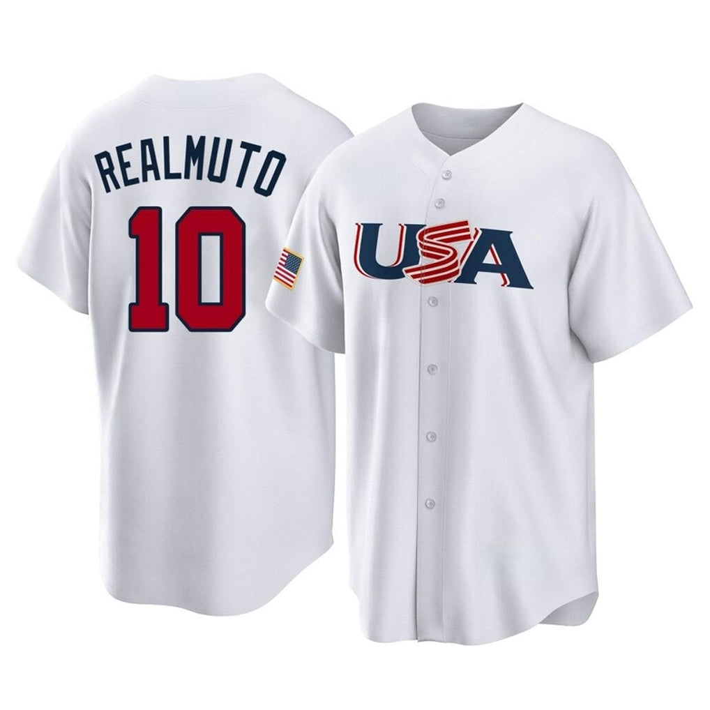 Kdoa P.Phillies #10 J.T. Realmuto Player White USA World Classic Home Game Stitched Jerseys