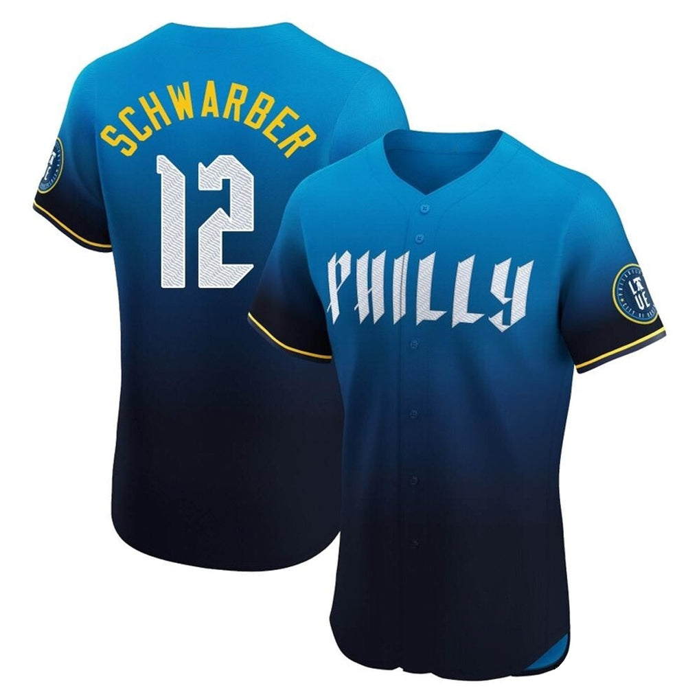 Kdoa P.Phillies #12 Kyle Schwarber Player Blue City Connect Home Limited Elite Stitched Jerseys