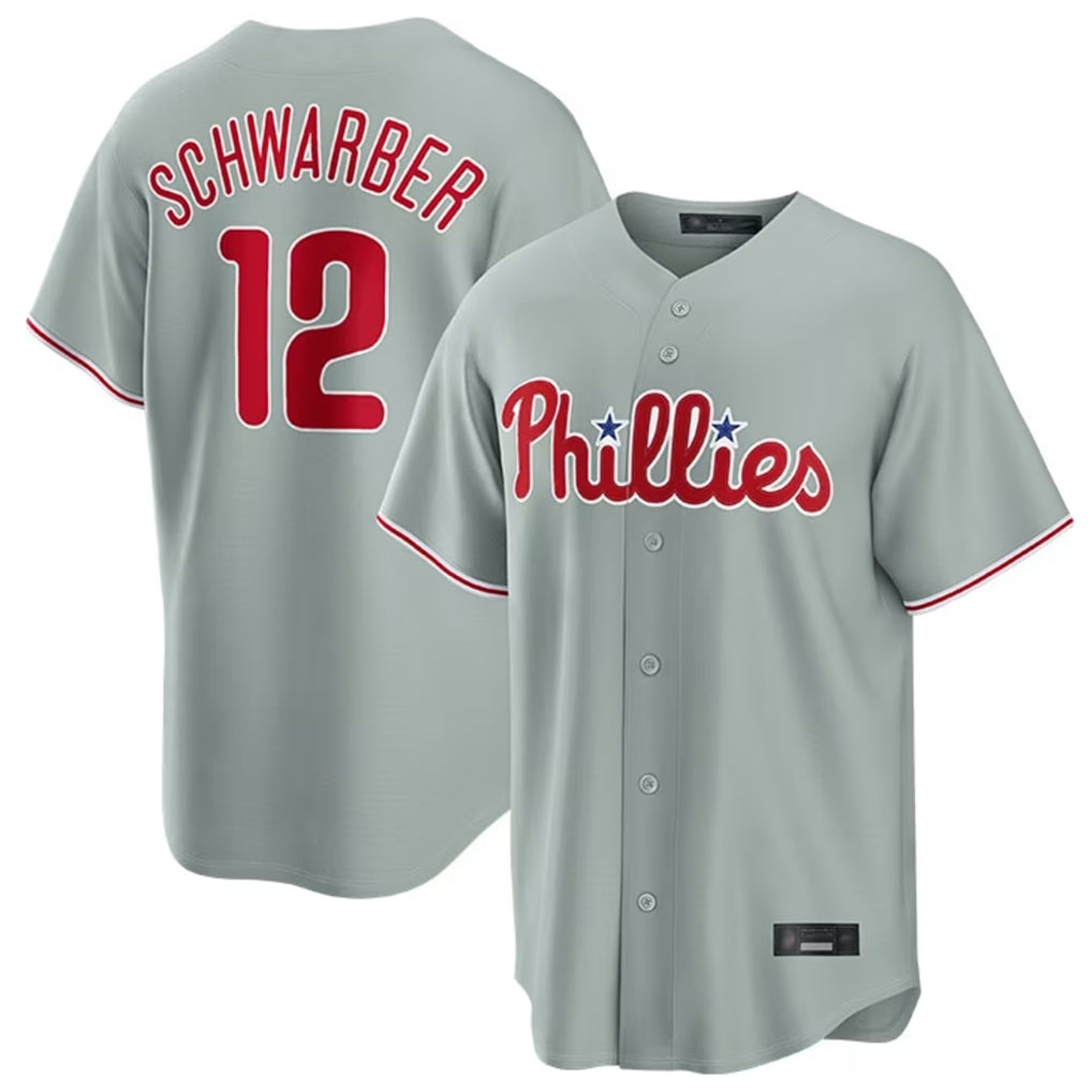Kdoa P.Phillies #12 Kyle Schwarber Player Gray Home Game Stitched Jerseys