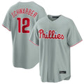 Kdoa P.Phillies #12 Kyle Schwarber Player Gray Home Game Stitched Jerseys
