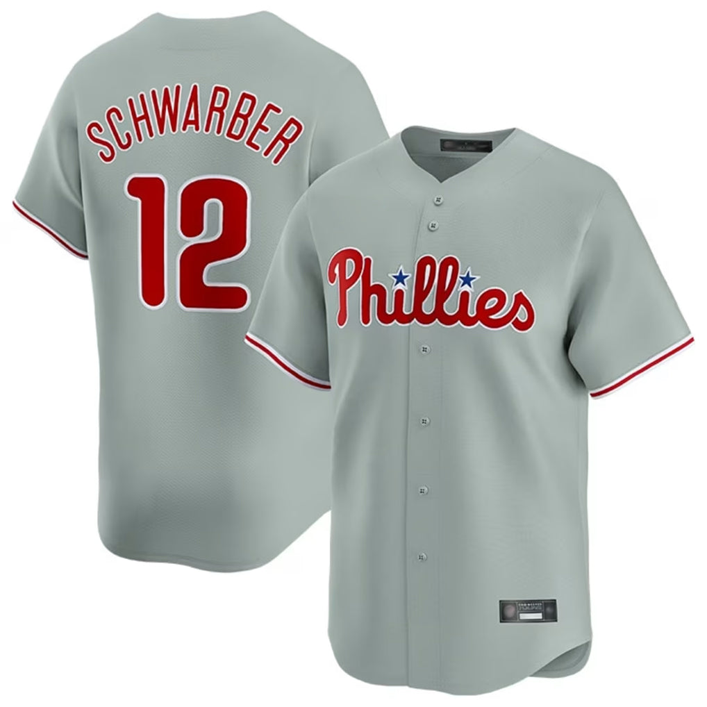 Kdoa P.Phillies #12 Kyle Schwarber Player Gray Home Limited Stitched Jerseys