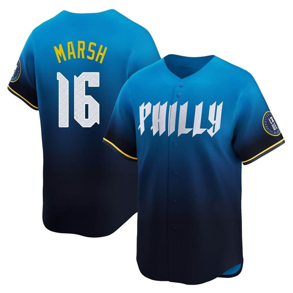 Kdoa P.Phillies #16 Brandon Marsh Player Blue City Connect Home Limited Stitched Jerseys