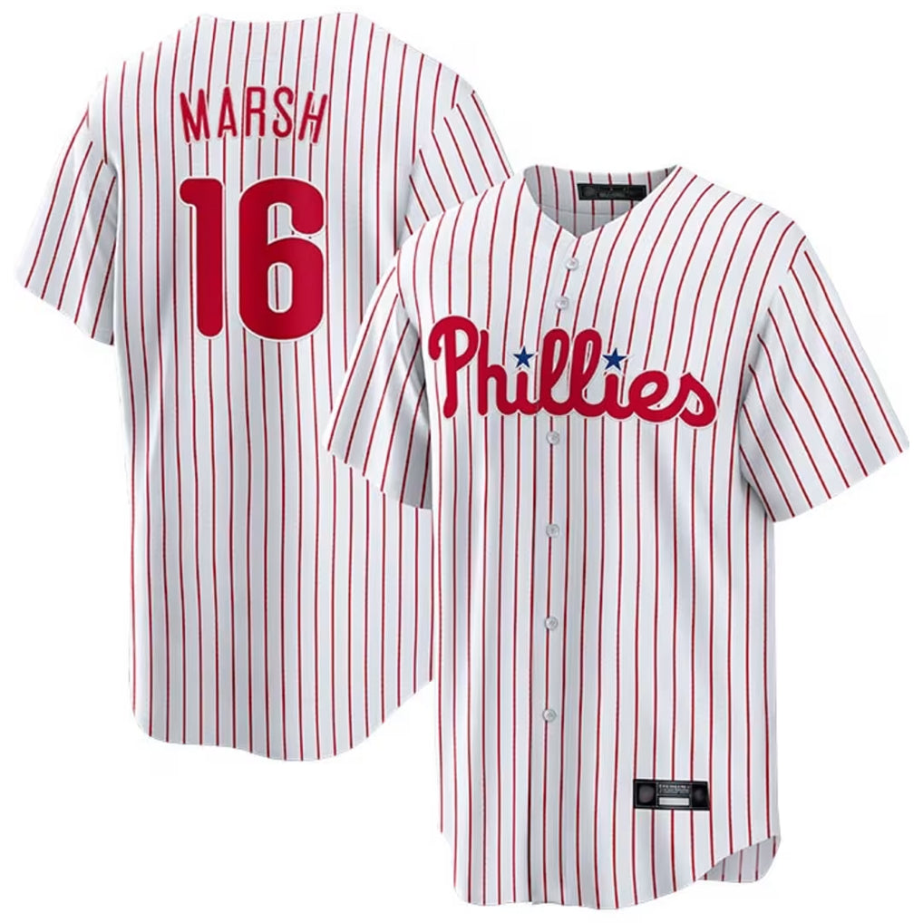 Kdoa P.Phillies #16 Brandon Marsh Player White Home Game Stitched Jerseys