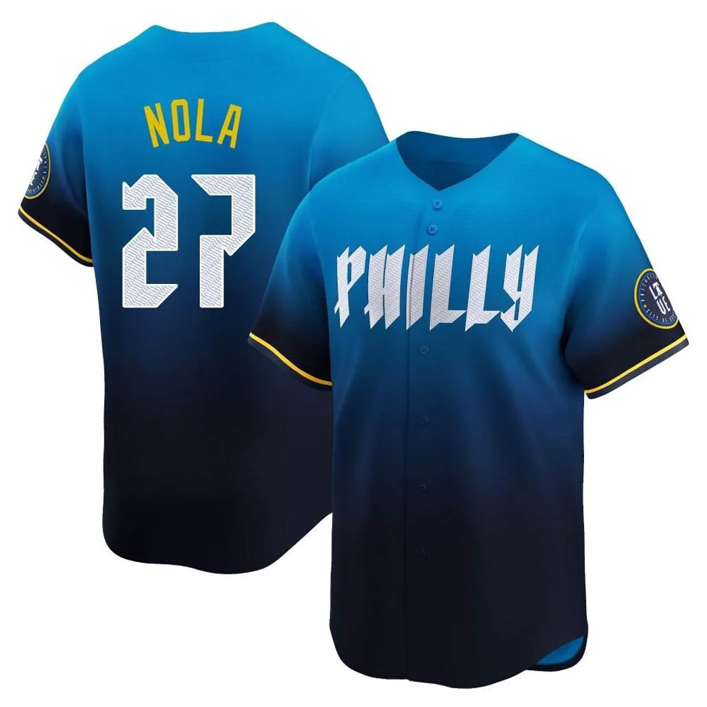 Kdoa P.Phillies #27 Aaron Nola Player Blue City Connect Home Limited Stitched Jerseys