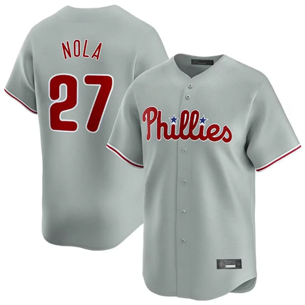 Kdoa P.Phillies #27 Aaron Nola Player Gray Home Limited Stitched Jerseys