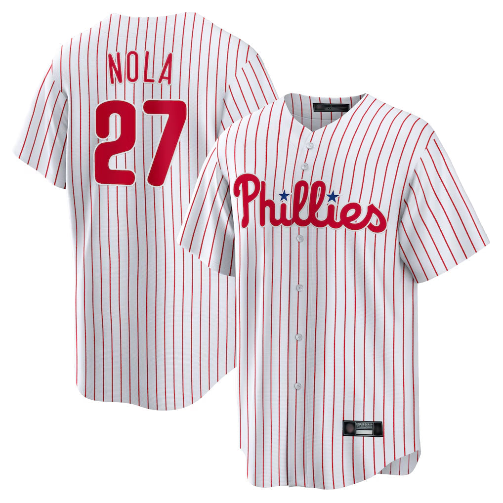 Kdoa P.Phillies #27 Aaron Nola Player White Home Game Stitched Jerseys