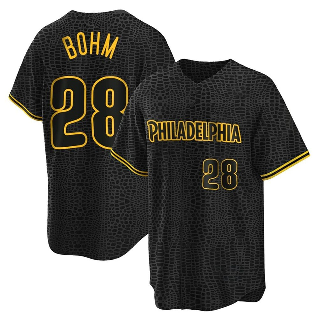 Kdoa P.Phillies #28 Alec Bohm Player Black Snake Skin City Home Game Stitched Jerseys