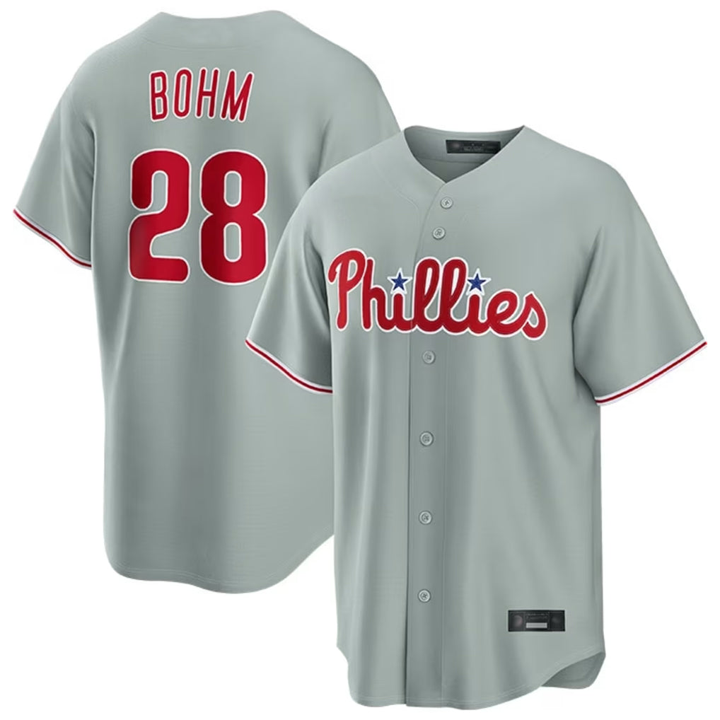 Kdoa P.Phillies #28 Alec Bohm Player Gray Home Game Stitched Jerseys