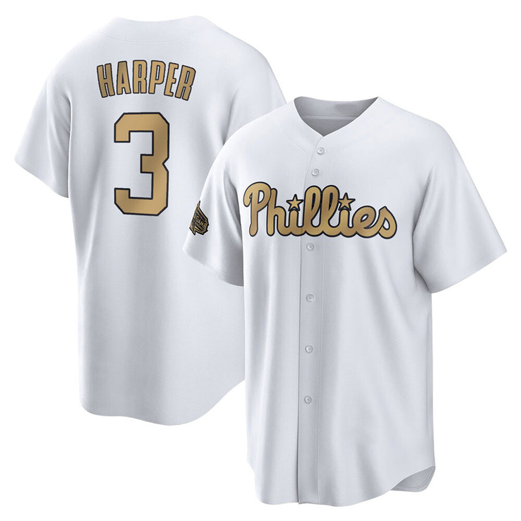Kdoa P.Phillies #3 Bryce Harper Player Gold All-Star Home Game Stitched Jerseys