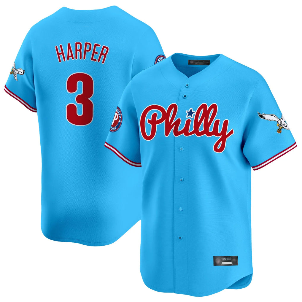 Kdoa P.Phillies #3 Bryce Harper Player Light Blue Phillies & Eagles Vapor Premier Limited Stitched Jerseys