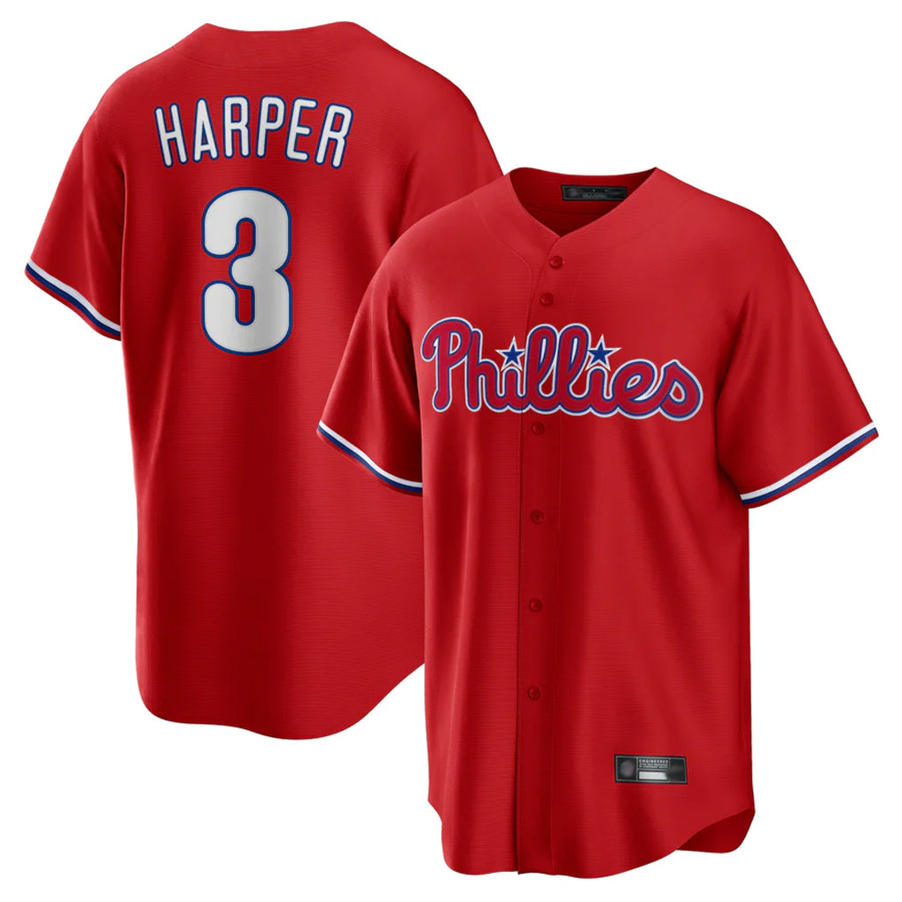 Kdoa P.Phillies #3 Bryce Harper Player Red Home Game Stitched Jerseys
