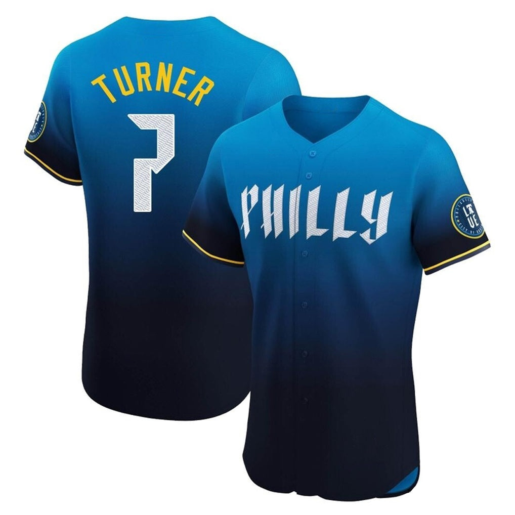 Kdoa P.Phillies #7 Trea Turner Player Blue City Connect Home Limited Elite Stitched Jerseys