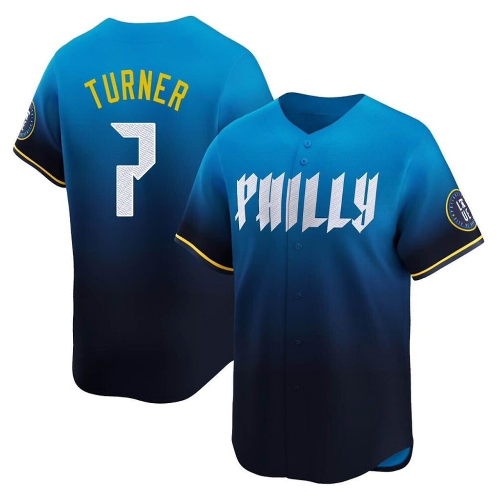 Kdoa P.Phillies #7 Trea Turner Player Blue City Connect Home Limited Stitched Jerseys