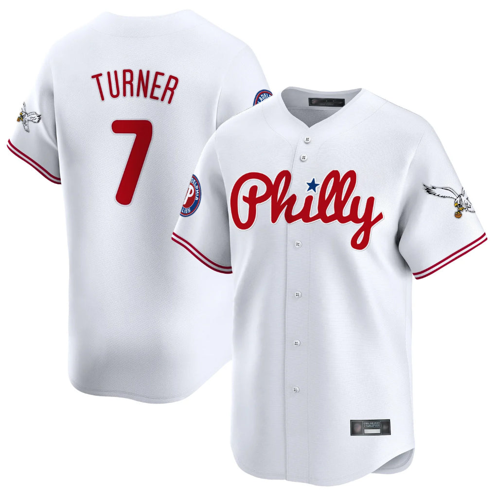 Kdoa P.Phillies #7 Trea Turner Player White Phillies & Eagles Vapor Premier Limited Stitched Jerseys