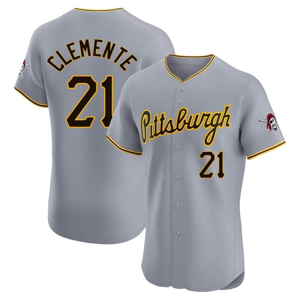 Kdoa P.Pirates #21 Roberto Clemente Player Gray Road Home Limited Elite Stitched Jerseys