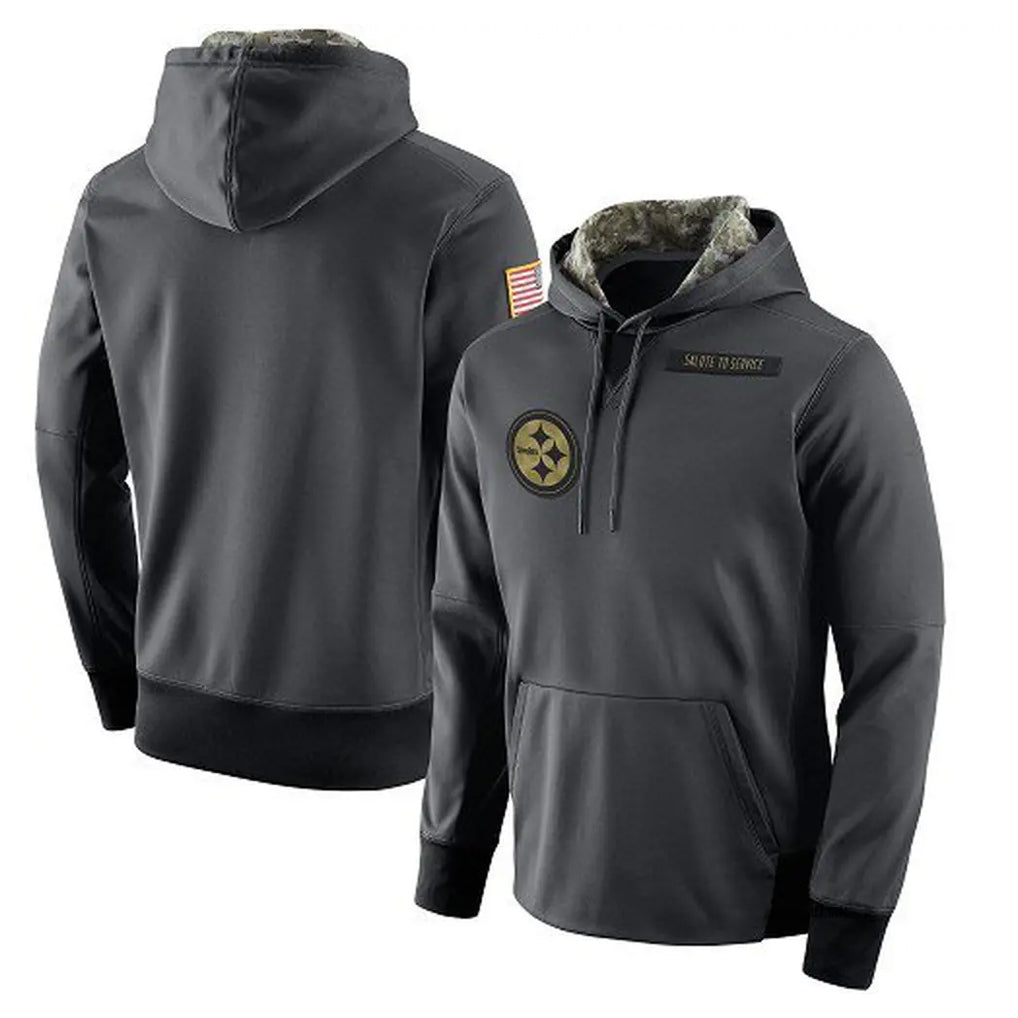 Kdoa P.Steelers Gray Pullover Hoodies Limited Blank Player Stitched Jerseys
