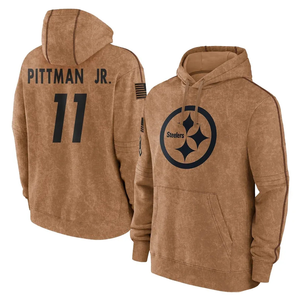 Kdoa P.Steelers #11 Michael Pittman Jr. Player Brown Limited Salute to Service Pullover Hoodies Game Stitched Jerseys