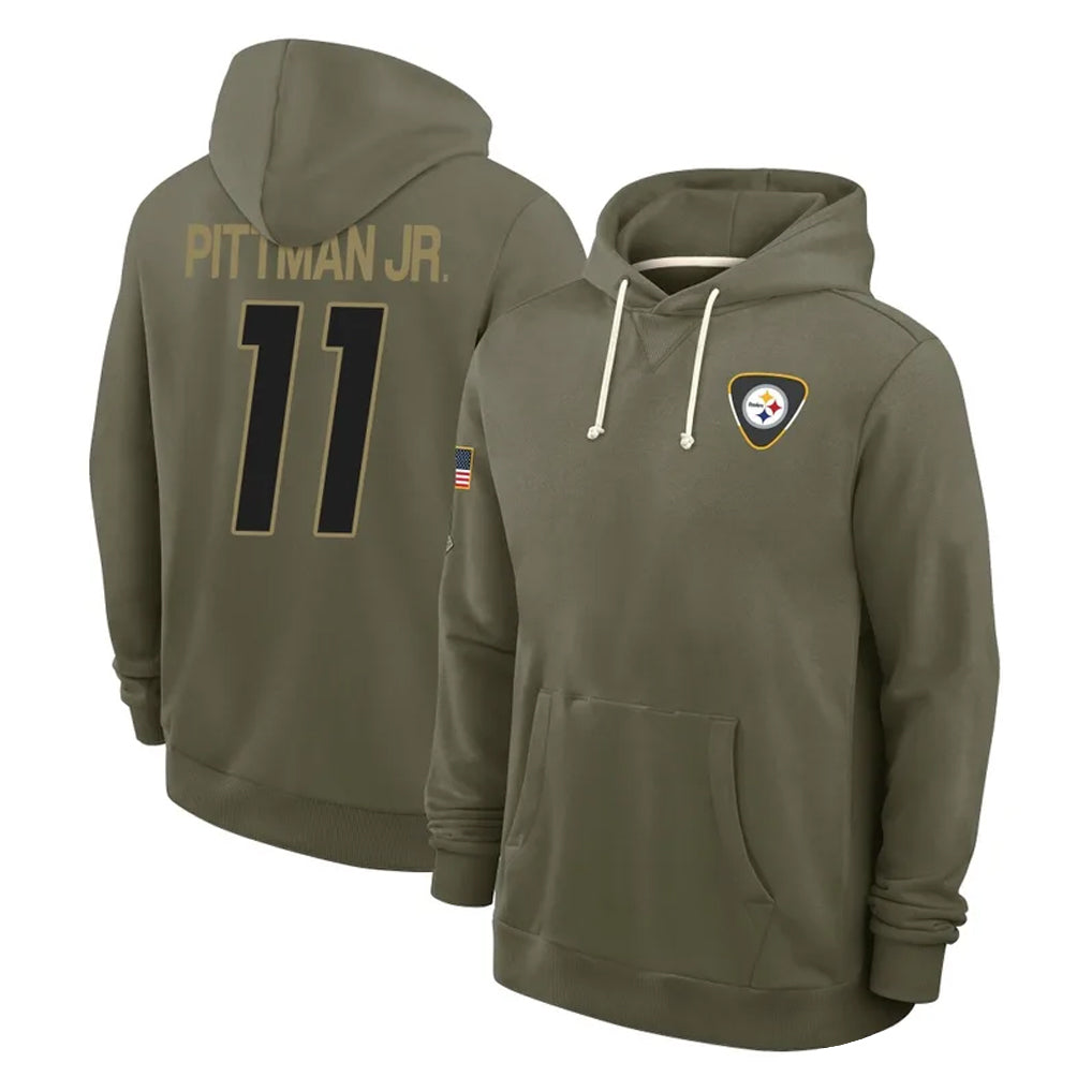 Kdoa P.Steelers #11 Michael Pittman Jr. Player Olive Salute to Service Pullover Hoodies Limited Stitched Jerseys
