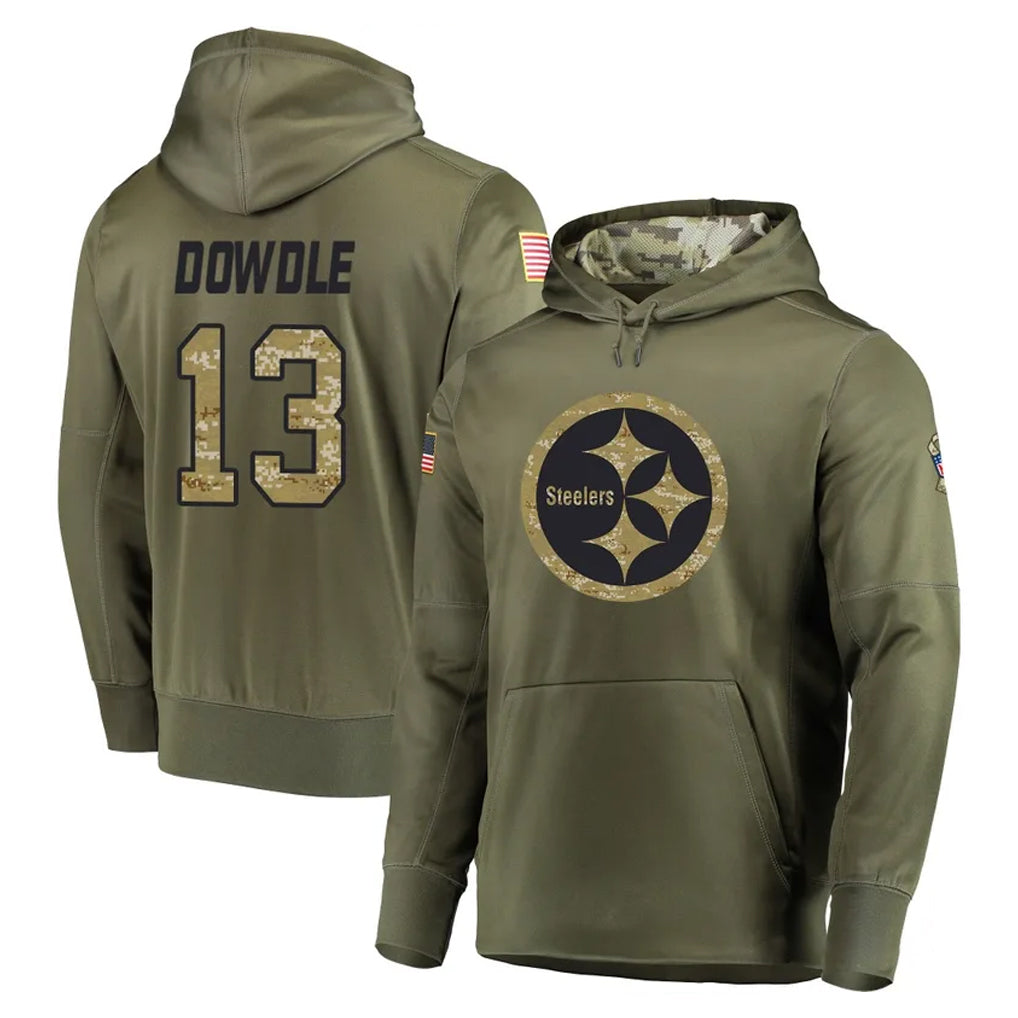 Kdoa P.Steelers #13 Rico Dowdle Player Olive Salute to Service Pullover Hoodie Home Game Stitched Jerseys
