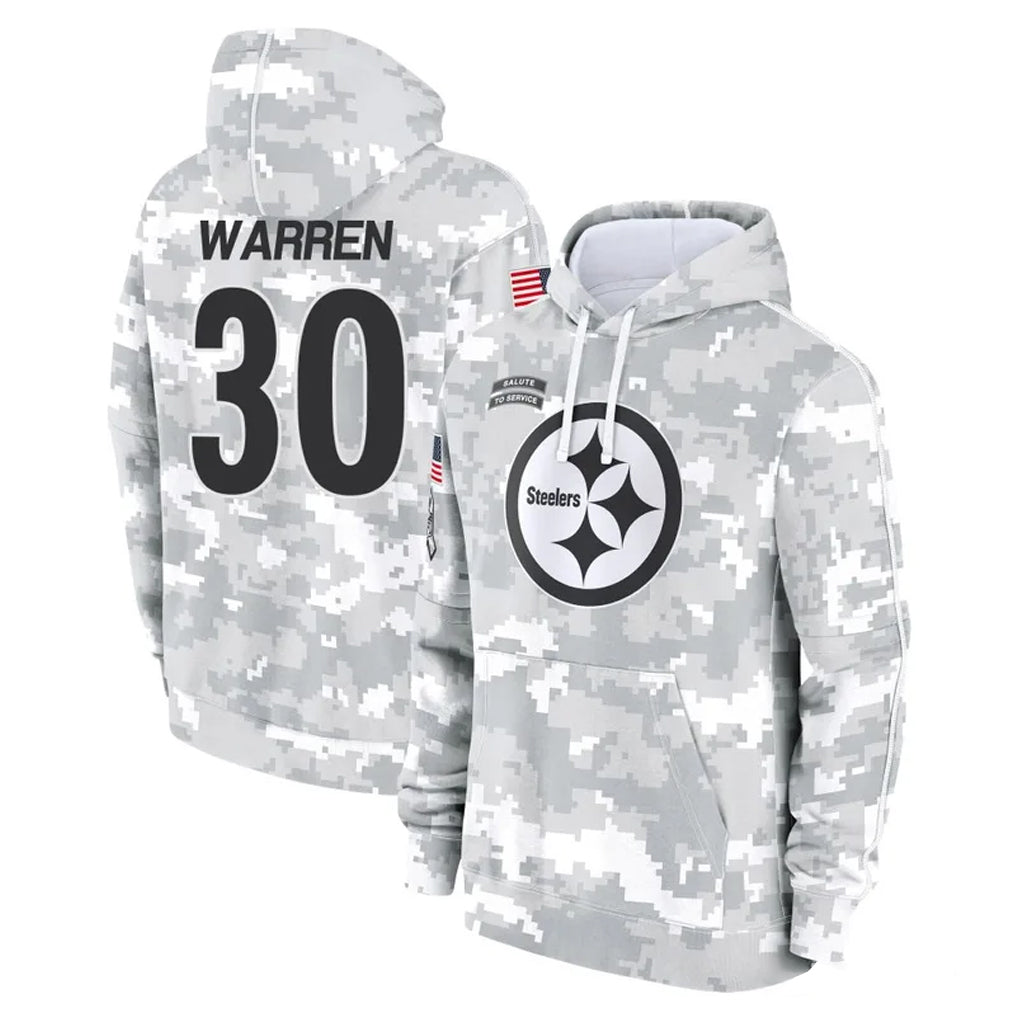 Kdoa P.Steelers #30 Jaylen Warren Player Arctic Camo Limited Salute to Service Pullover Hoodies Game Stitched Jerseys