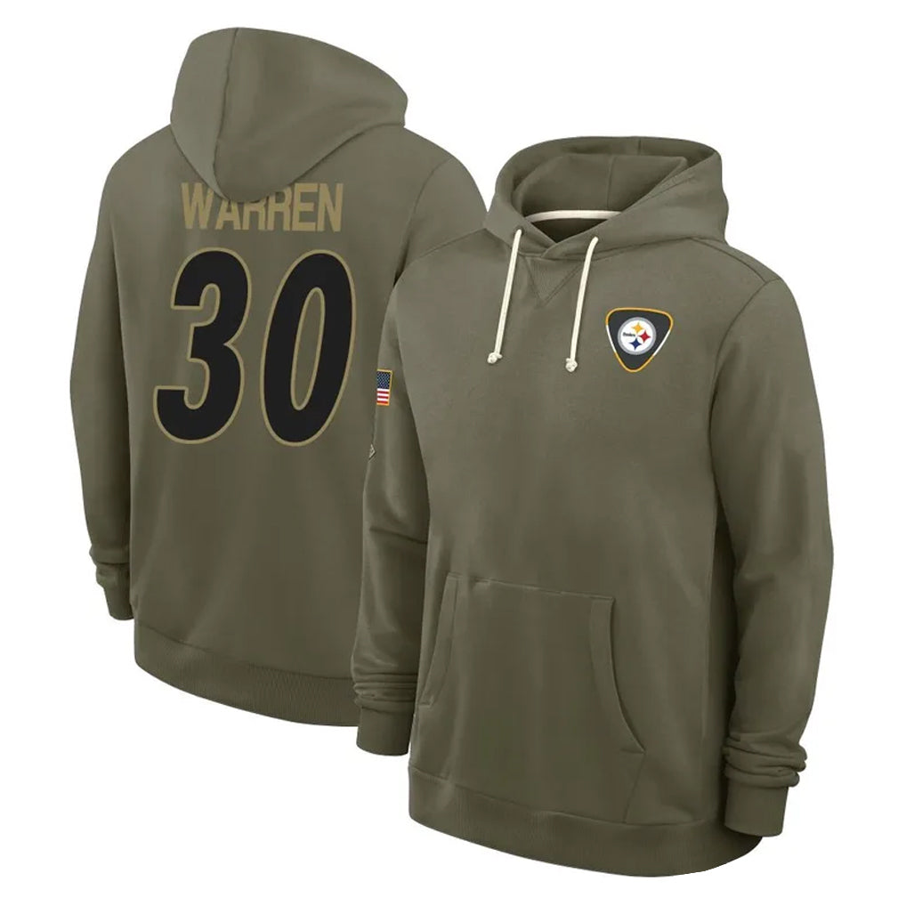 Kdoa P.Steelers #30 Jaylen Warren Player Olive Salute to Service Pullover Hoodies Limited Stitched Jerseys